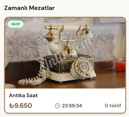 Zamanlı canlı mezat ekranı